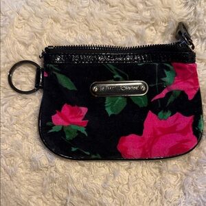 Betsey Johnson Black and Pink Floral Coin Pouch